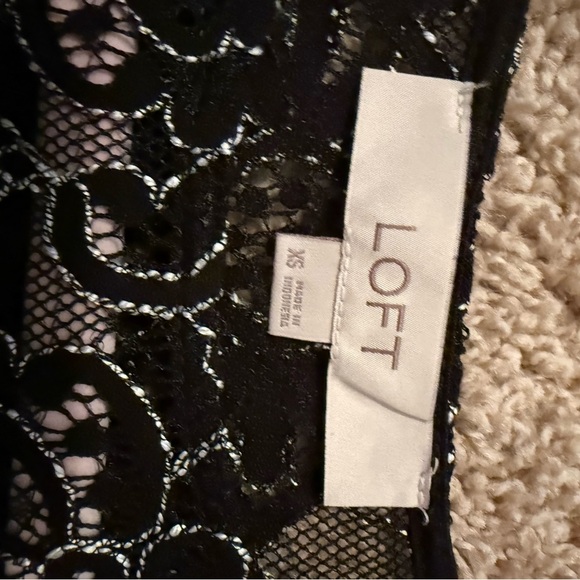 LOFT | Black Embellished Lace Cut Out Short Sleeve Blouse | Size XS - Picture 5 of 8